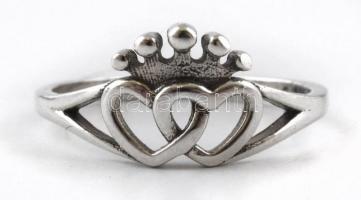 Ezüst(Ag) szíves, koronás gyűrű, Pandora jelzéssel, méret: 52, nettó: 1,4 g
