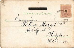 ~1899 Gyöngyös, Boldog újévet!, Kohn Antal üzlete. Kovács Fülöp kiadása. Art Nouveau, floral, litho ...