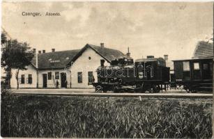 Csenger, vasútállomás, MÁV 376 sorozatú gőzmozdony. Árkossy Sándor kiadása / railway station, locomotive (r)