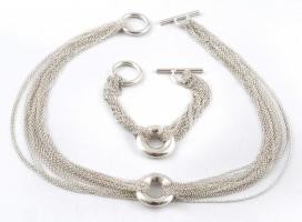 Ezüst(Ag) nyaklánc és karkötő, Tiffany jelzéssel, h: 17,5 és 44 cm, nettó: 65,7 g