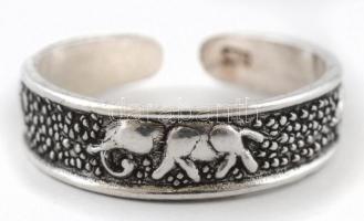 Ezüst(Ag) állítható elefántos gyűrű, jelzett, méret: 46, nettó: 1,4 g