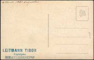 1934 Ártánd, katonai iskolás fiú fotója, fotólap, Biharkeresztes, Leitmann Tibor műterméből,14x9 cm