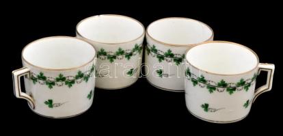 4 db Herendi petrezselyem mintás csésze, kézzel festett, jelzett, sérült, m: 6,5 cm. 2 db hozzá illő...