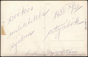 1938 Pajor István frontharcos, tartalékos törzsörmester fotója, fotólap, a hátoldalán ajándékozási s...