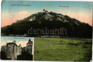 1912 Teplice, Teplitz-Schönau; Schlossberg, Ruine mit Turm / castle hill, castle ruins with tower (glue marks)