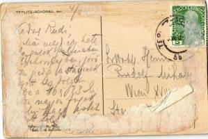 1912 Teplice, Teplitz-Schönau; Schlossberg, Ruine mit Turm / castle hill, castle ruins with tower (g...