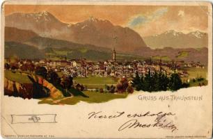 1901 Traunstein, general view. Aquarell Künstler Postkarte No. 704. litho (Rb)