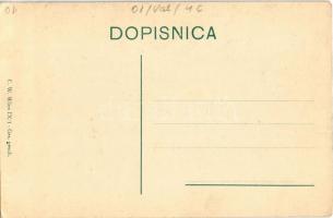 Senj, Zengg; Nehaj fortress, port, ships. T. Devcic & Cie. montage with seagull