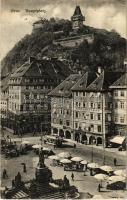 1915 Graz, Hauptplatz / main square, tram, market vendors, Café Nordstern (EK)