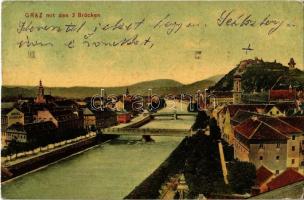 1910 Graz, mit den 3 Brücken / bridges, Hotel Florian. Verlag F. Knollmüller (EK)