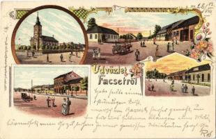 1902 Facset, Facsád, Faget; templom, Fő tér és utca / church, main square and street. Kunstanstalt Rosenblatt Art Nouveau, floral, litho