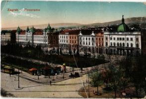 1918 Zagreb, Agram, Zágráb; Panorama / street view, tram (fa)