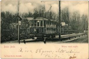 Palicsfürdő, Palic, Palitsch; Villany vasút megálló villamossal. Víg Zsigmond Sándor kiadása / tram stop