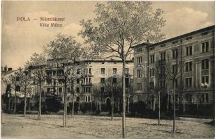Pola, Pula; Münzhäuser / Ville Münz / villas. G. Fano 1910-11.