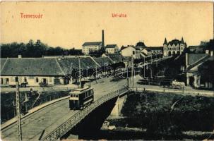 Temesvár, Timisoara; Úri utca, villamos a hídon, Józsefvárosi vasútállomás. W.L. Bp. 2030. Kiadja Gerő Manó / street, tram on the bridge, Iosefin railway station (EK)