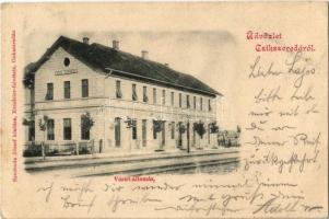 1901 Csíkszereda, Miercurea Ciuc; vasútállomás. Szvoboda József kiadása / Bahnhof / railway station (EK)
