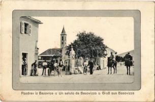 Basovizza, Bazovica; street, church, soldiers near the military barrack (EK)