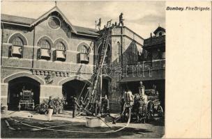 Mumbai, Bombay; Fire Brigade, firefighters during training with fire trucks