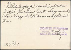 Budapesti Paplanipar Tehel és Tuschák Budapest VIII. Gyula Pál utca reklámkártya, hajtott