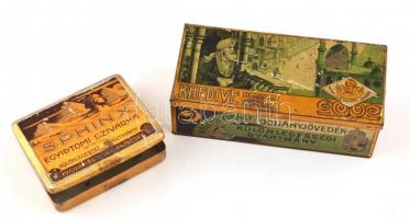 2 db régi Sphinx és Khedive egyiptomi szivarka fém doboz, kopott állapotban, Sphinx 2x7,5x9 cm. Khedive 5x6,5x14,5 cm
