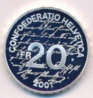 Svájc 2001B 20Fr Ag "Johanna Spyri" eredeti díszdobozban német és francia nyelvű tanúsítvá...