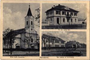 1931 Kenderes, Római katolikus templom, M. kir. posta hivatal, Református iskola, Kultúrház, utcai Rex benzintöltő állomás