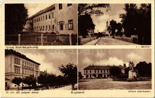 1940 Kapuvár, Herceg Esterházy kastély, új út, M. kir. állami polgári iskola, Hősök szobra, emlékmű (EK)