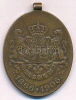 Románia 1906. "I. Károly uralkodásának 40. évfordulójára" Br. emlékérem füllel, mellszalag...