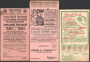 cca 1931-1940 össz. 3 db osztálysorjegy reklám, 1 db kis szakadásokkal, mérete ca. 24,5x12cm, 2 db ca. 21,5 x12 cm