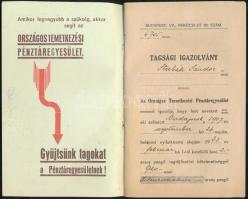 1933 az Országos Temetkezési Pénztáregyesület tagsági könyve az egyesület alapszabályaival