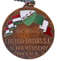 1943. "Etruria-Postás S.E. II. női verseny 1943.II.6." festett, zománcozott Br díjérem (40...