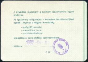 1992 Honvédségi fényképes nyugdíjas igazolvány alezredes részére