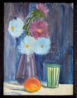 Modok M. jelzéssel: Virágok. Akvarell, papír, üvegezett fa keretben, 46x34,5