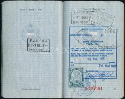 1966 Magyar Népköztársaság által kiállított útlevél, finn, svéd, dán, francia, osztrák, norvég bejeg...