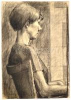 Csohány jelzéssel: Női portré. Grafit, szén, papír, sérült (kis szakadással), 61x43,5