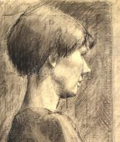 Csohány jelzéssel: Női portré. Grafit, szén, papír, sérült (kis szakadással), 61x43,5