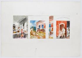 Csergezán jelzéssel: Életképek. Akvarell, ceruza, papír, vékony paszpartuban, 17x42