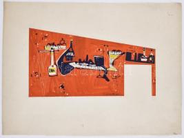 Gyarmathy jelzéssel: Csendélet. Vegyes technika, kollázs, papír, vékony paszpartuban, ca. 24x42,5