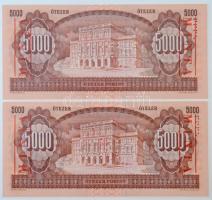 1995. 5000Ft (2x) sorszámkövetők "J 00000554 - J 00000555" sorszámokkal illetve piros &quo...