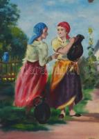 Deák István jelzéssel: Falusi asszonyok. Olaj, vászon, fa keretben, 60x50