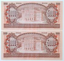 1995. 5000Ft (2x) sorszámkövetők "K 00000703 - K 00000704" sorszámokkal illetve piros &quo...