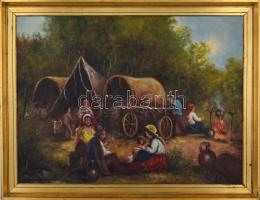 Bánáti Károly jelzéssel: Erdei táborozók. Olaj, vászon, fa keretben, 60x80
