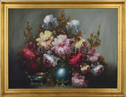Horváth J. jelzéssel: Csendélet virágokkal. Olaj, vászon, fa keretben, 60x80