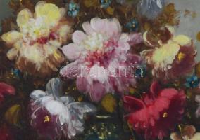 Horváth J. jelzéssel: Csendélet virágokkal. Olaj, vászon, fa keretben, 60x80