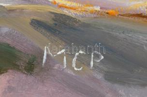 MCP jelzéssel: Táj lovasokkal. Olaj, farost, keretben, 40x60