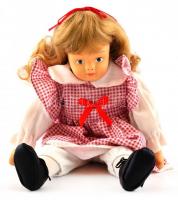 Porcelán kezű, fejű, lábú lány baba, m: 28 cm