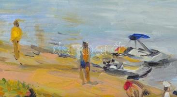 Olvashatatlan jelzéssel: Dunakanyar strand. Olaj, karton, fa keretben, 24x30