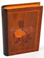 Rózsamintával díszített intarziás titkos doboz, 27×17×4,5 cm