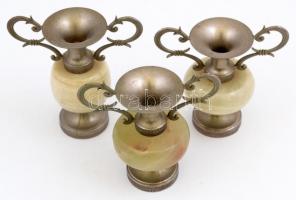 Alabástrom-fém gyertyatartók, össz. 3 db: 2 db m: 9 cm, 1 db m: 10 cm