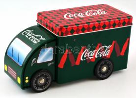 1 db Coca-Cola teherautó formájú fém doboz fedéllel, m: 11 cm, h: 21,5 cm, jó állapotban